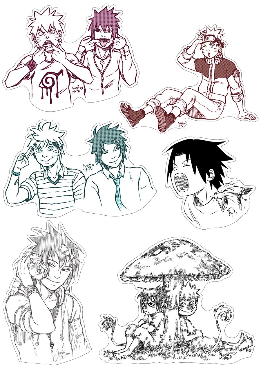 Sticker Set - SasuNaru Lineart
